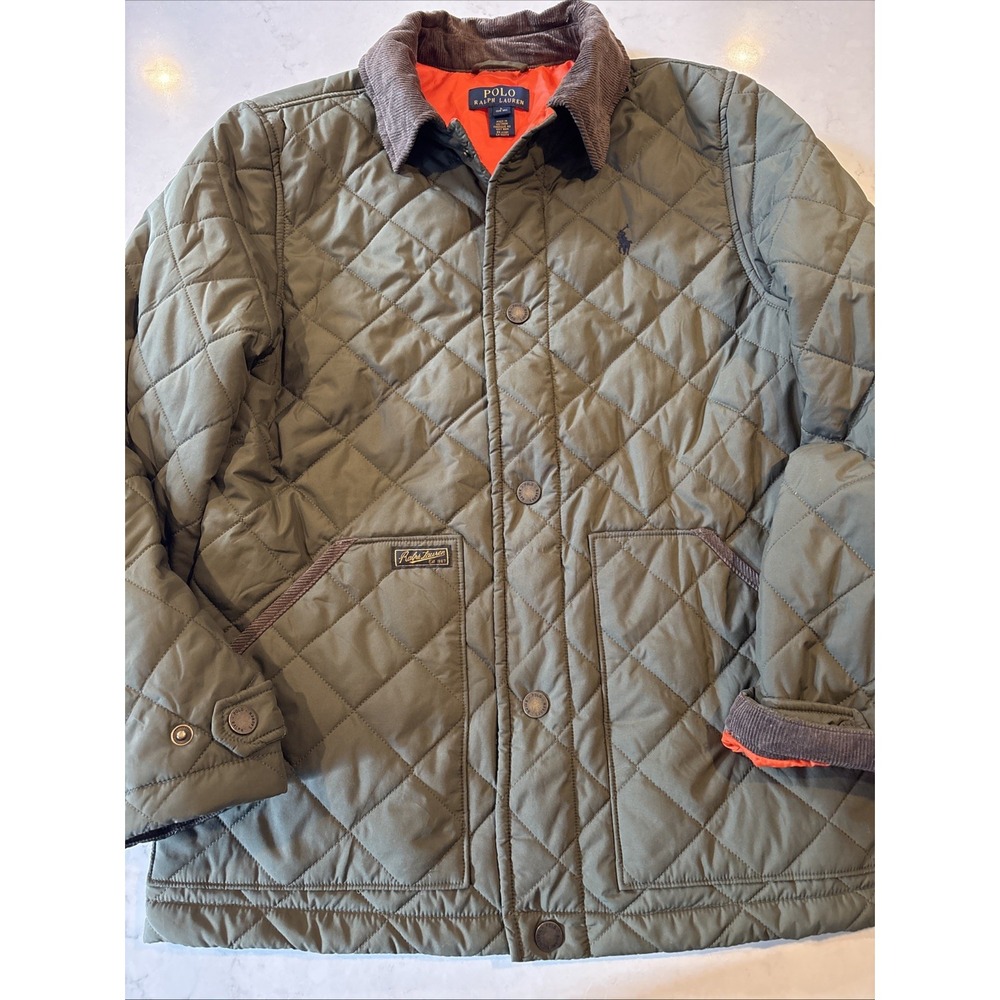 Polo Ralph Lauren Hagan Boys L 14/16 Quilted Barn Jacket Olive Corduroy Trim